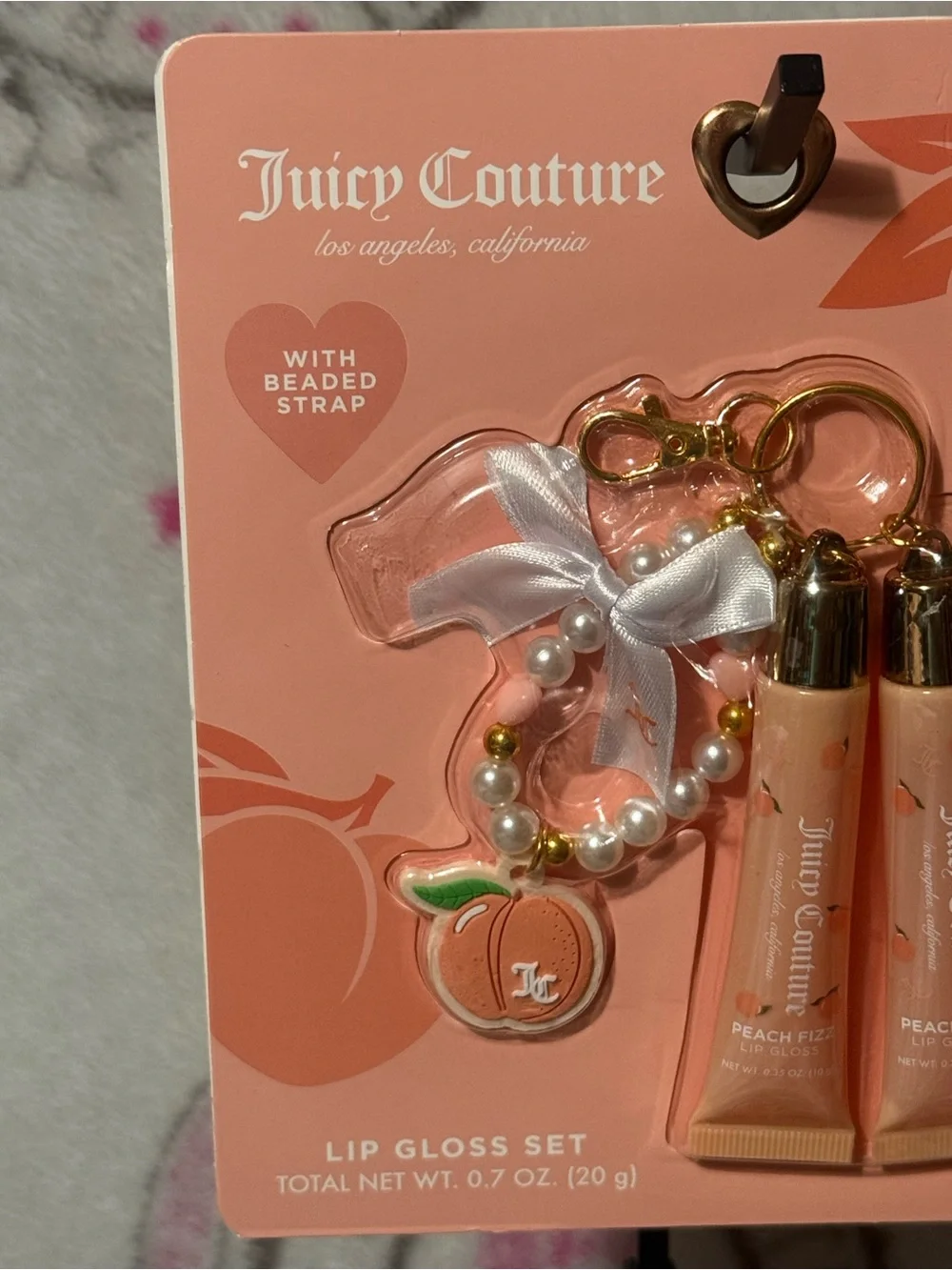 Juicy Couture Peach Lip Gloss Duo with Beaded Charm Keyring